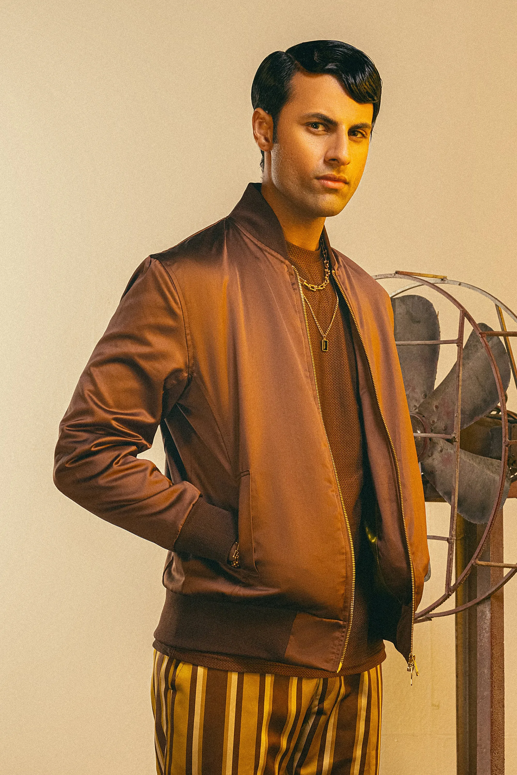 Coffee Brown Panel Bomber Jacket