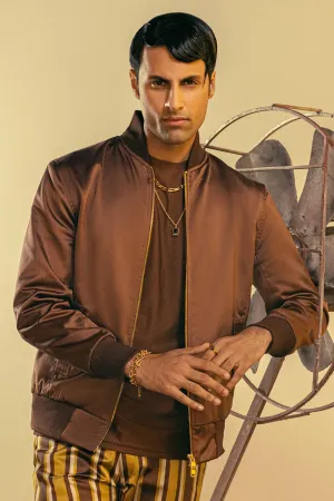 Coffee Brown Panel Bomber Jacket