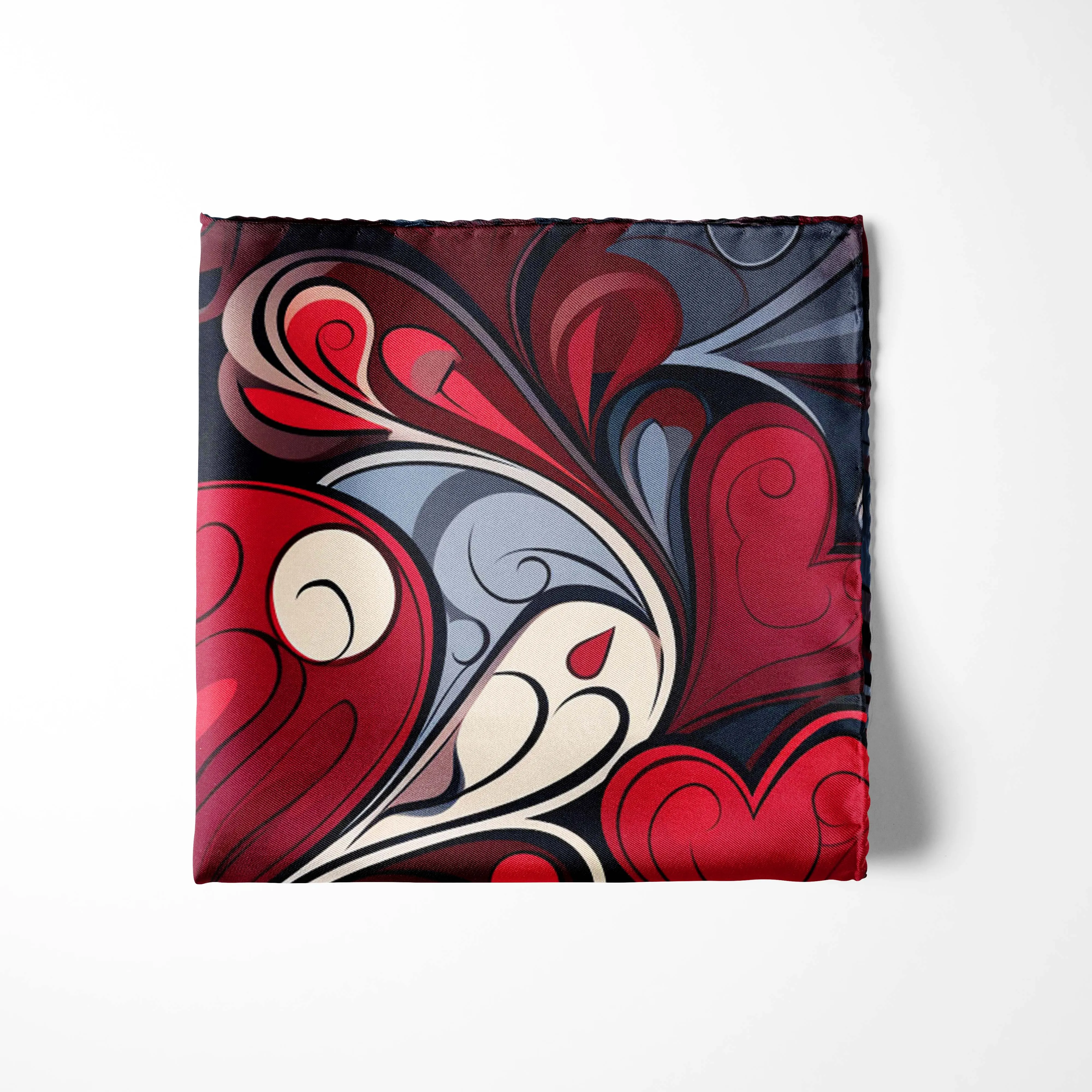 COLORFUL CARVED HEARTS SILK POCKET SQUARE - VALENTINE DAY COLLECTION
