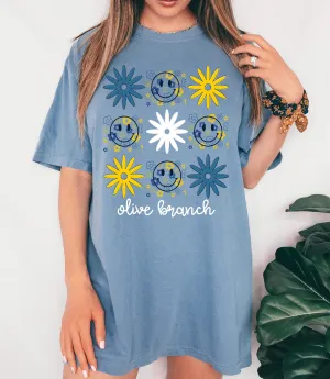 Comfort Colors Olive Branch Daisy Smiley Tee / Desoto County Schools / Mississippi School Shirt