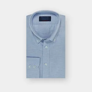 Contemporary Fit, Button Down Collar, 2 Button Cuff Shirt in a Light Blue Fine Herringbone Cotton
