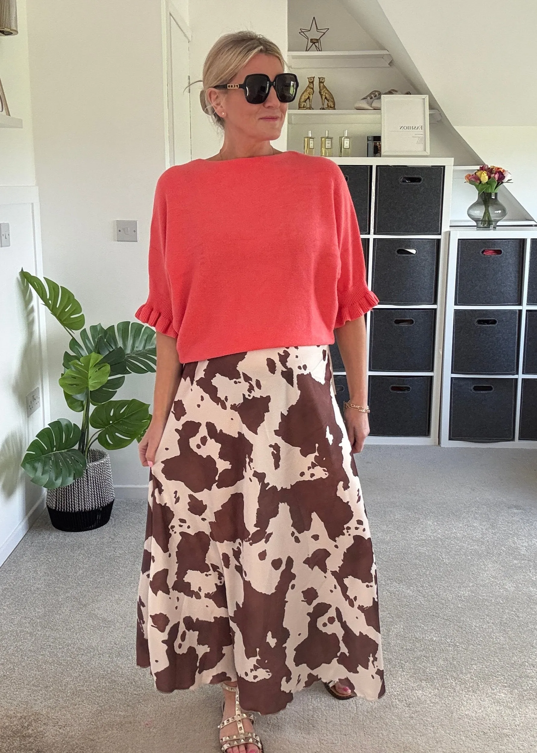 Coral Frill Sleeve Jumper
