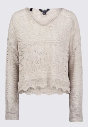 Cornelia Women's Crochet Cropped Sweater, Tan - SW0056S
