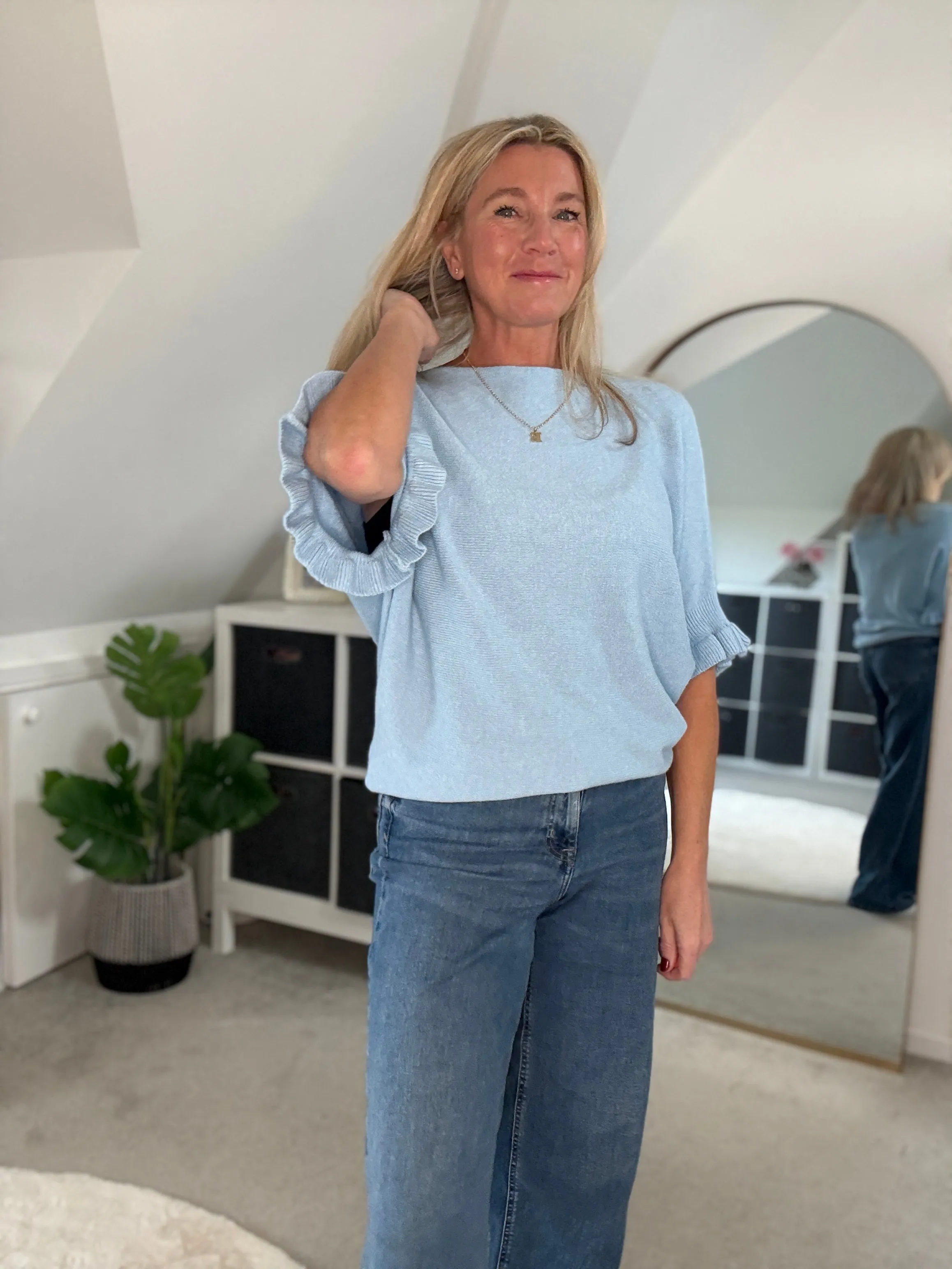Cornflower Blue Frill Sleeve Jumper