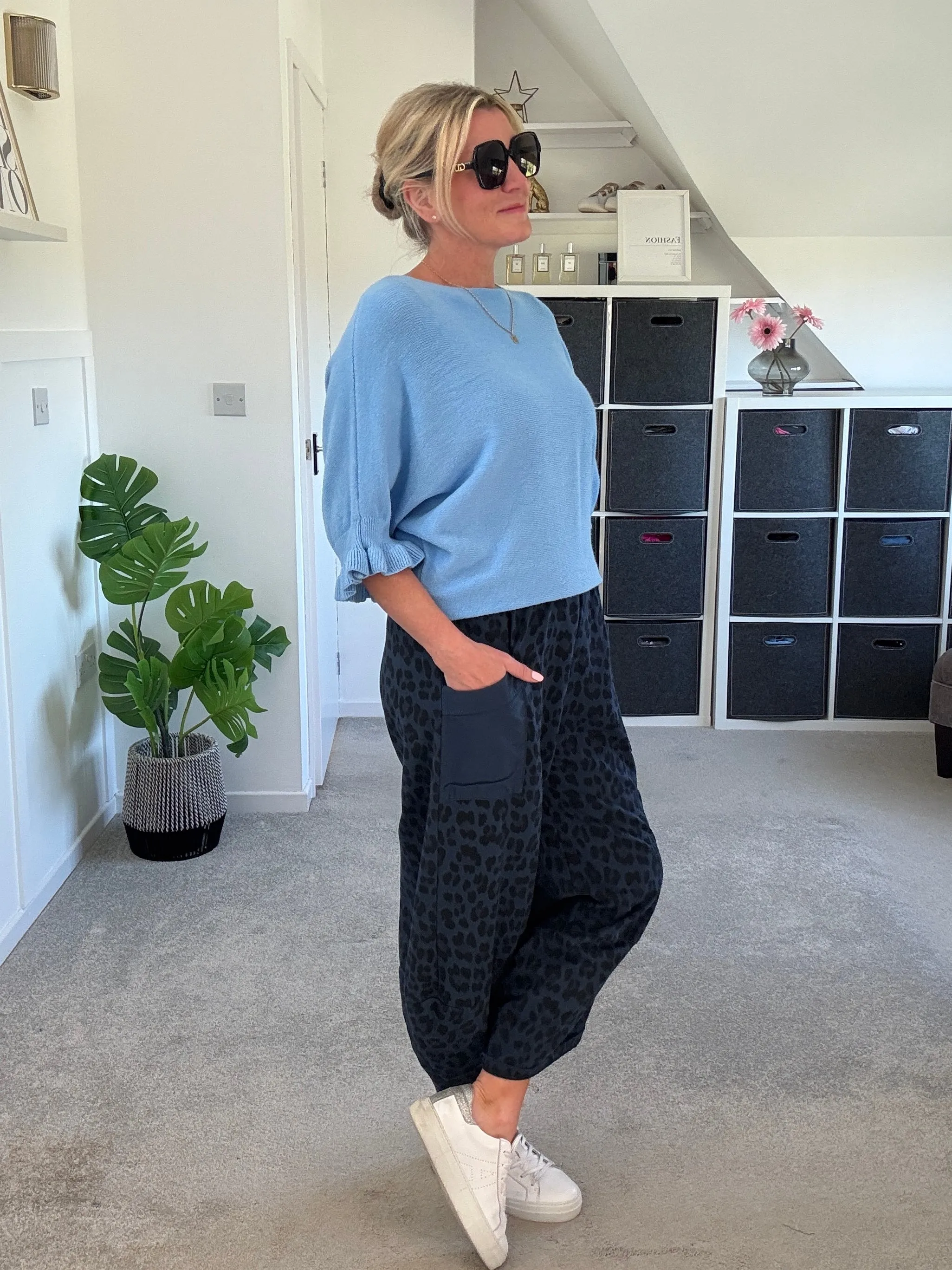 Cornflower Blue Frill Sleeve Jumper