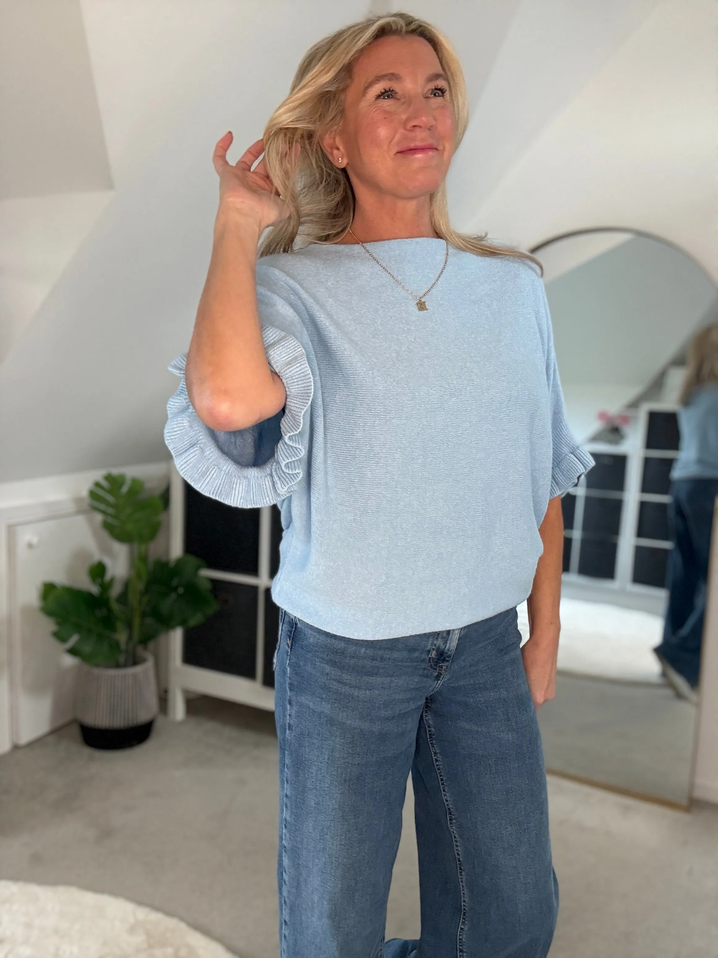 Cornflower Blue Frill Sleeve Jumper