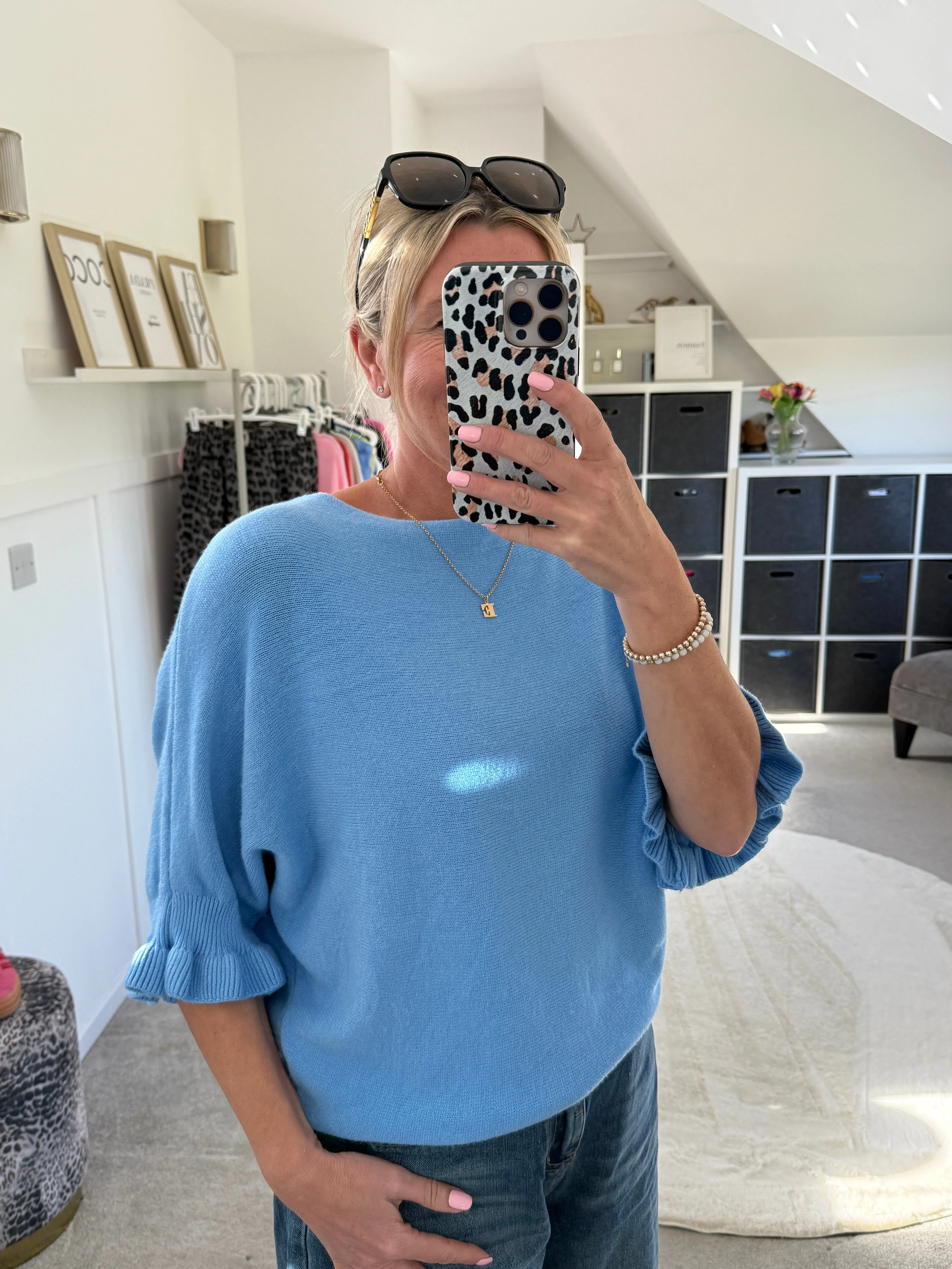 Cornflower Blue Frill Sleeve Jumper