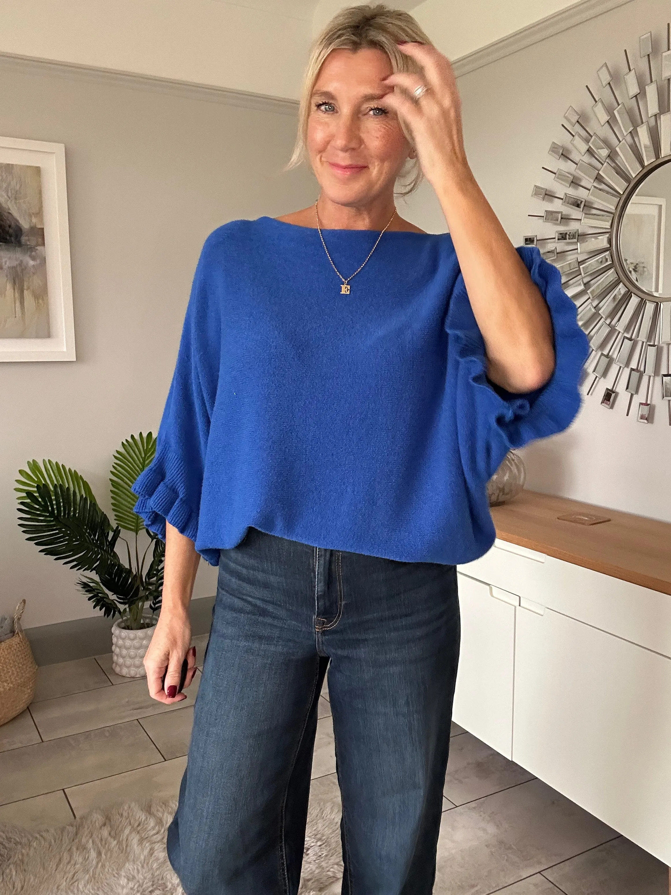 Cornflower Blue Frill Sleeve Jumper