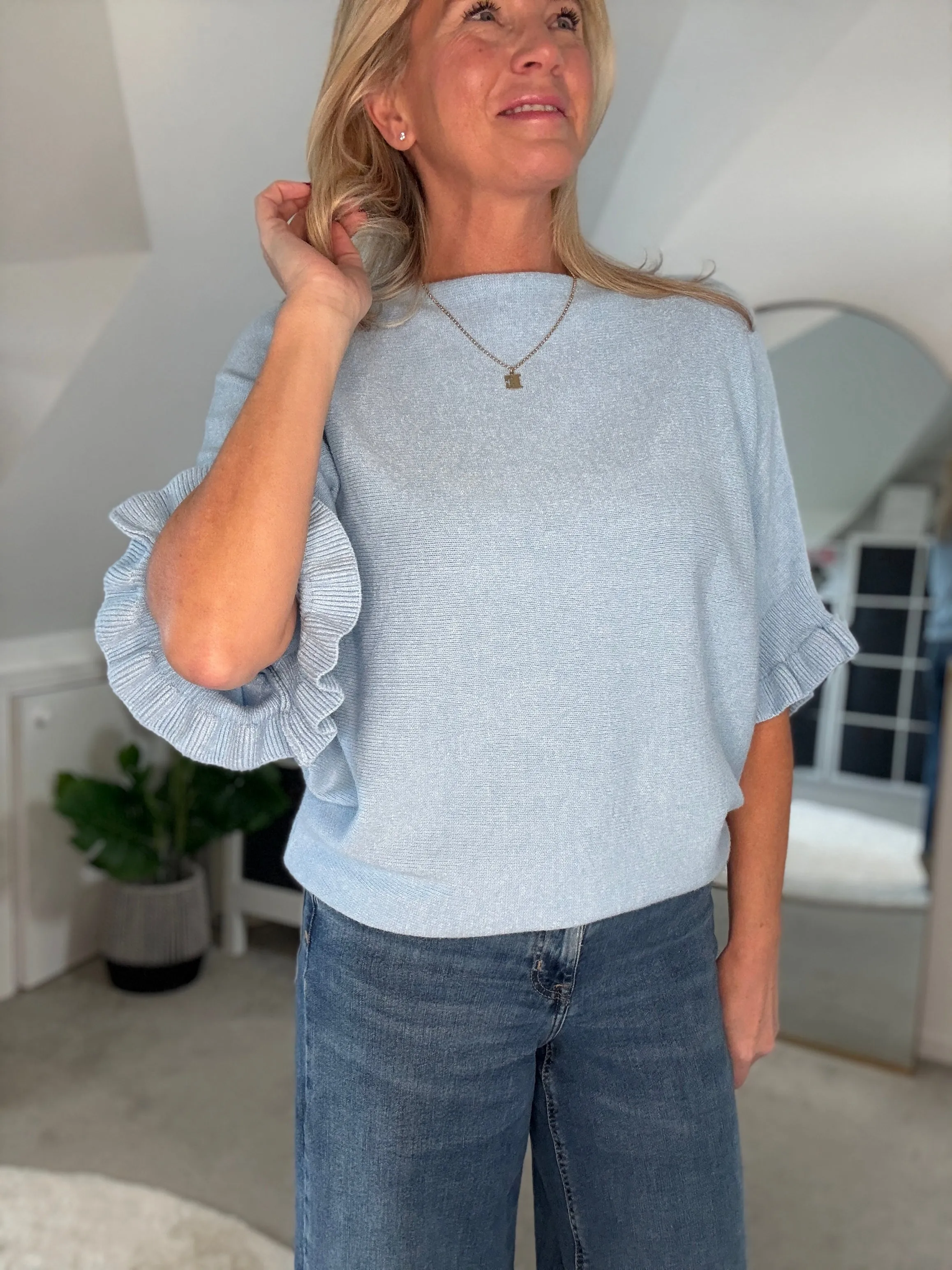 Cornflower Blue Frill Sleeve Jumper