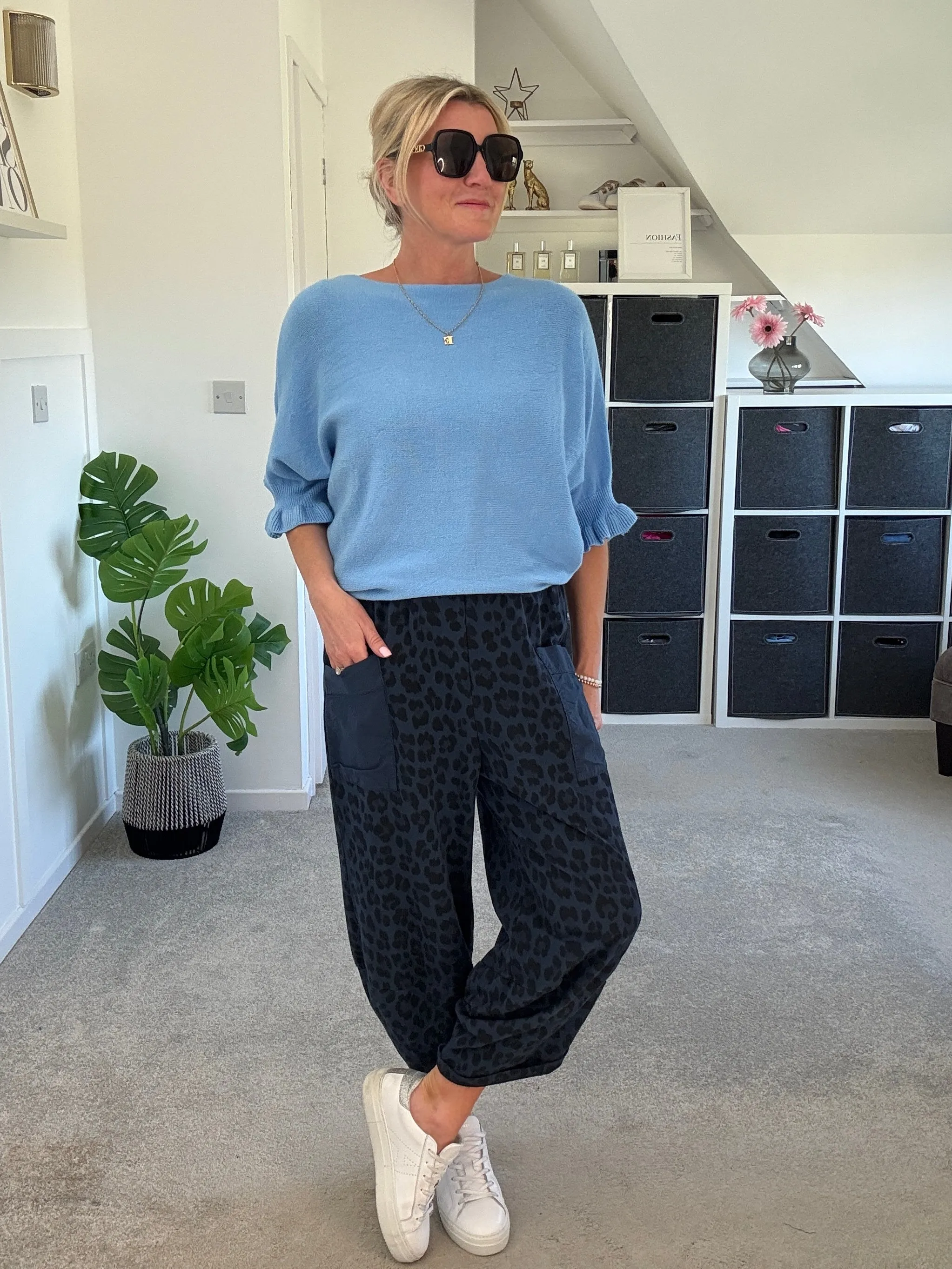 Cornflower Blue Frill Sleeve Jumper