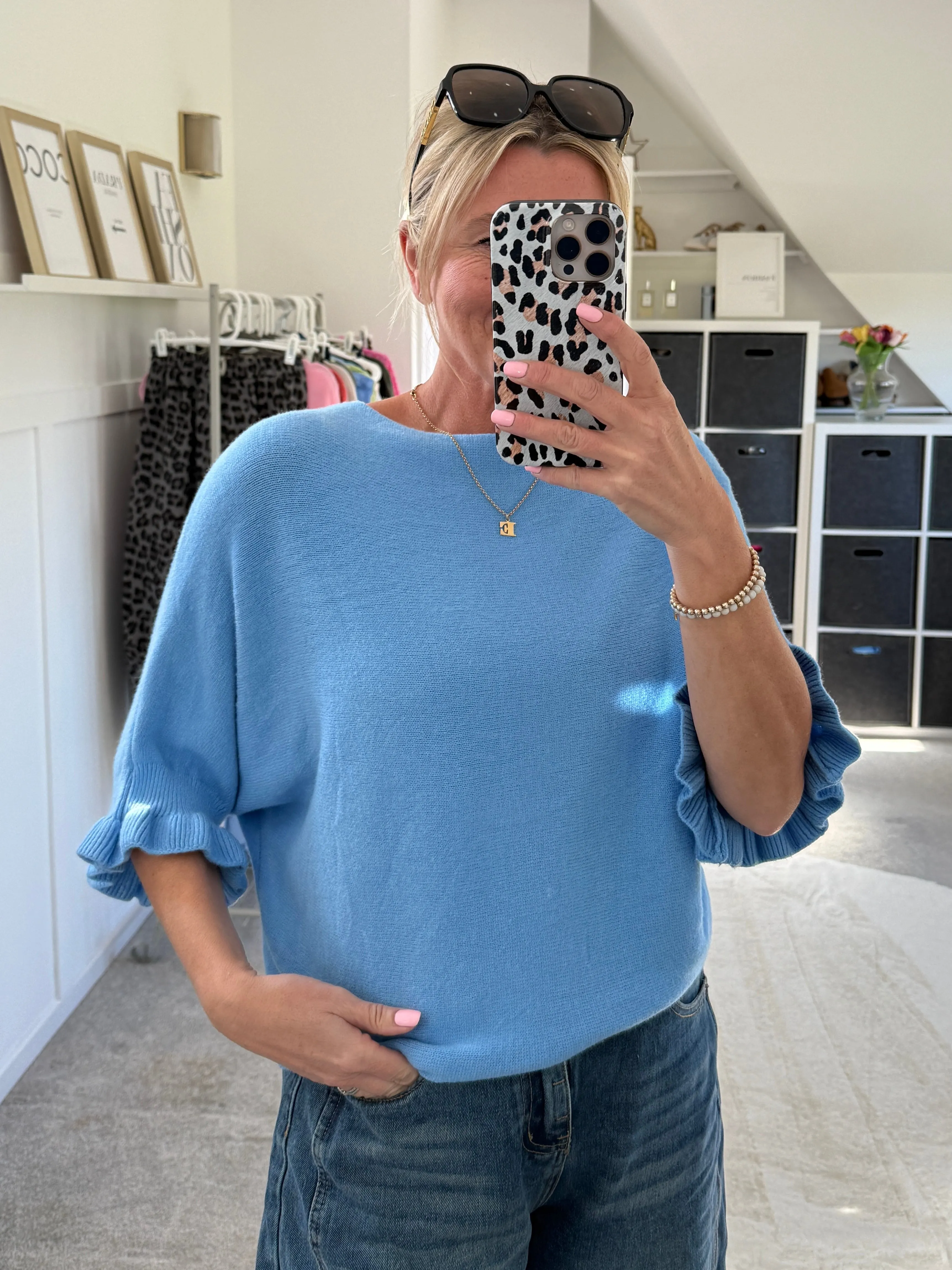 Cornflower Blue Frill Sleeve Jumper