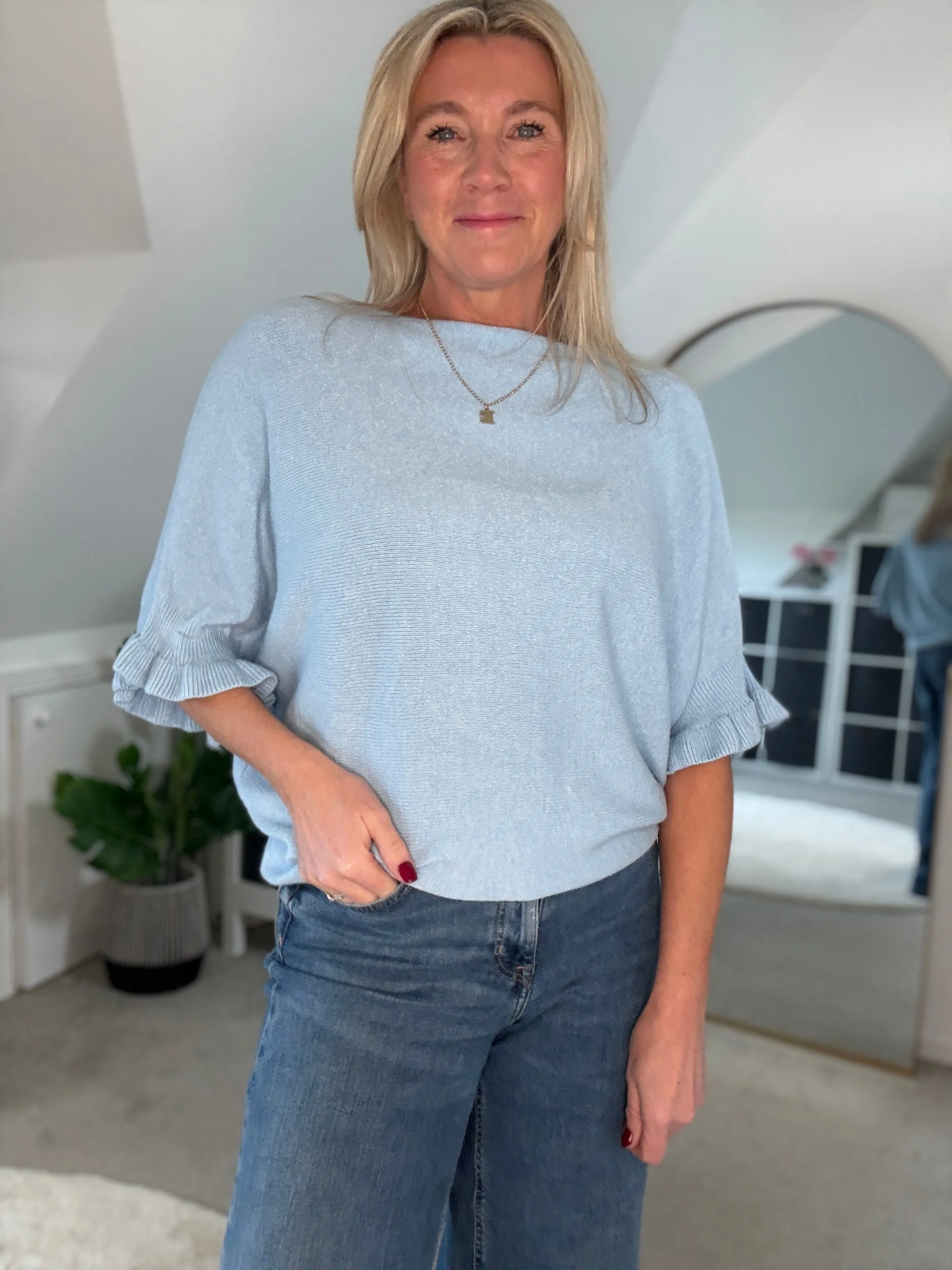 Cornflower Blue Frill Sleeve Jumper
