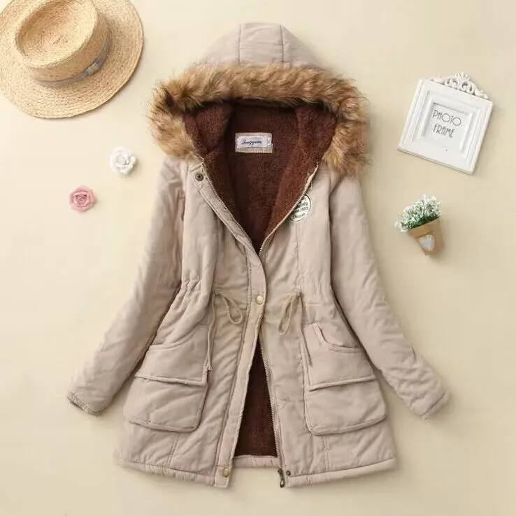 Cosy hooded classic - women's cotton-like jacket: padded slim-fit coat with embroidery