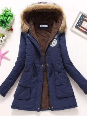 Cosy hooded classic - women's cotton-like jacket: padded slim-fit coat with embroidery