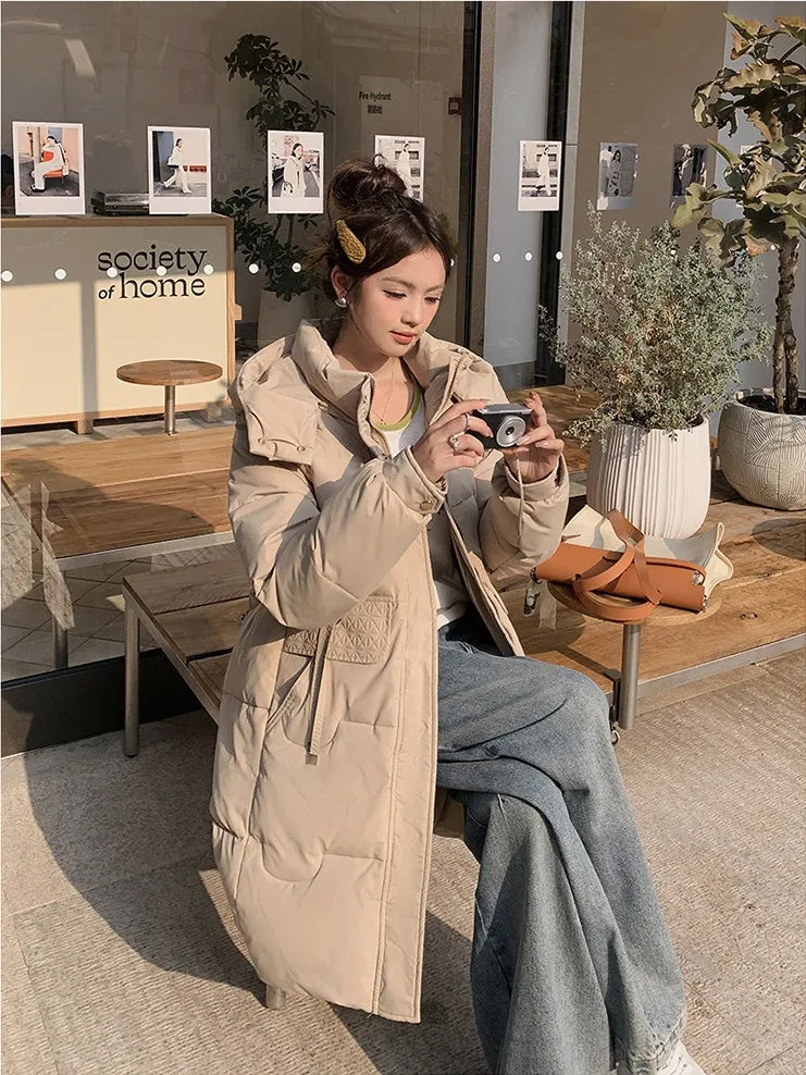 Cozy Knee-Length Oversized Puffer Coat with Flap Pockets
