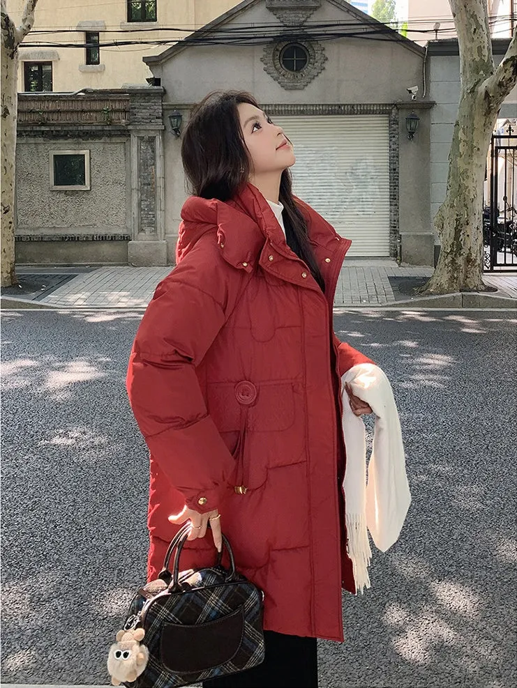 Cozy Knee-Length Oversized Puffer Coat with Flap Pockets