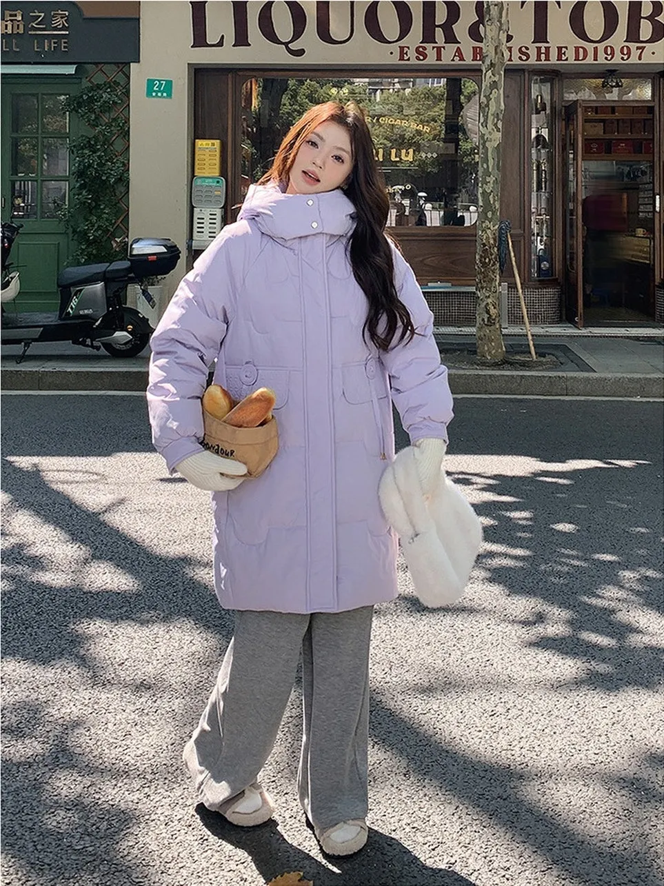 Cozy Knee-Length Oversized Puffer Coat with Flap Pockets