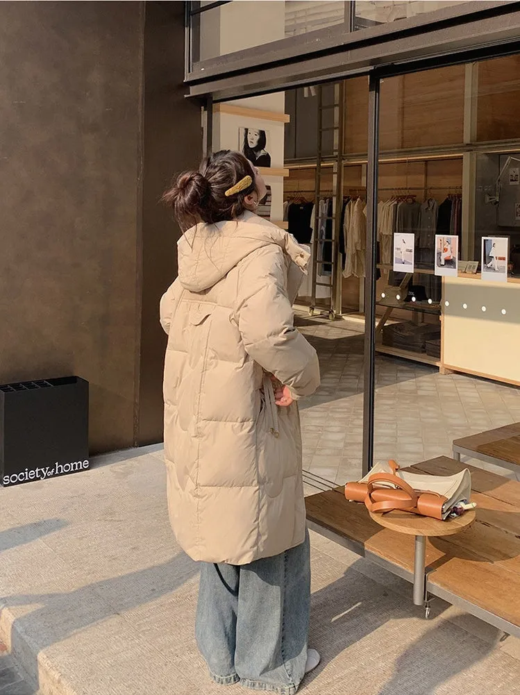 Cozy Knee-Length Oversized Puffer Coat with Flap Pockets
