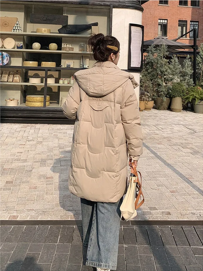 Cozy Knee-Length Oversized Puffer Coat with Flap Pockets