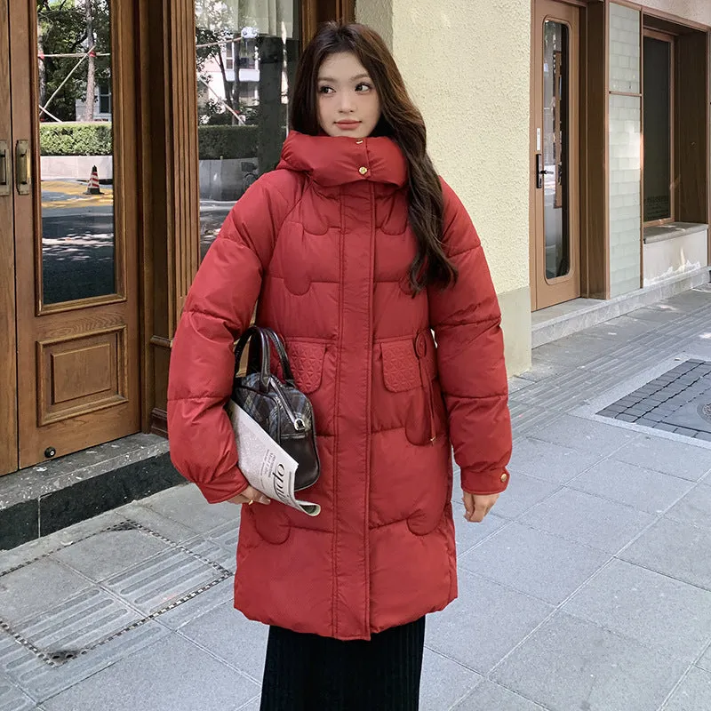 Cozy Knee-Length Oversized Puffer Coat with Flap Pockets