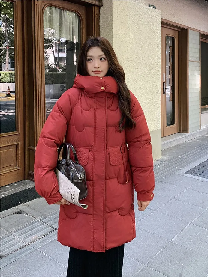 Cozy Knee-Length Oversized Puffer Coat with Flap Pockets