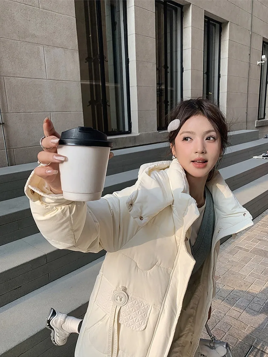 Cozy Knee-Length Oversized Puffer Coat with Flap Pockets