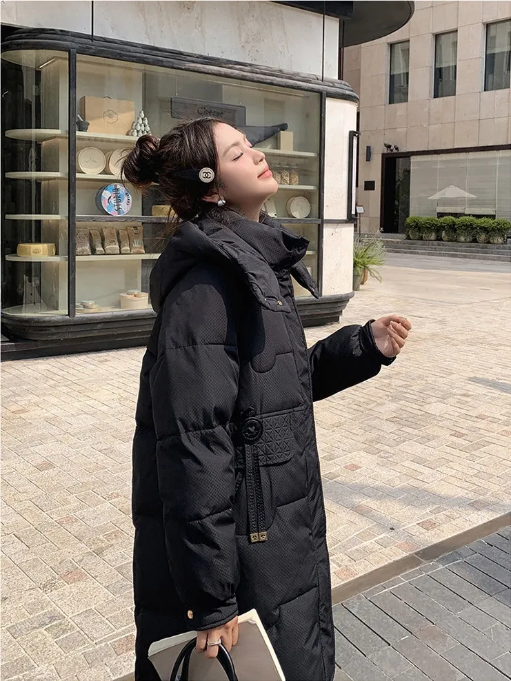 Cozy Knee-Length Oversized Puffer Coat with Flap Pockets