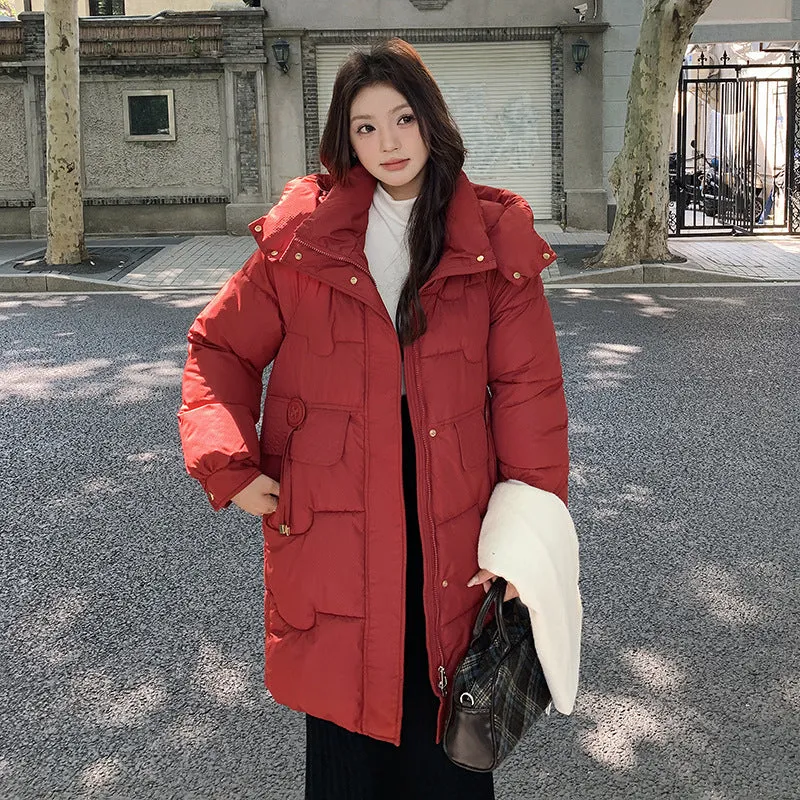 Cozy Knee-Length Oversized Puffer Coat with Flap Pockets