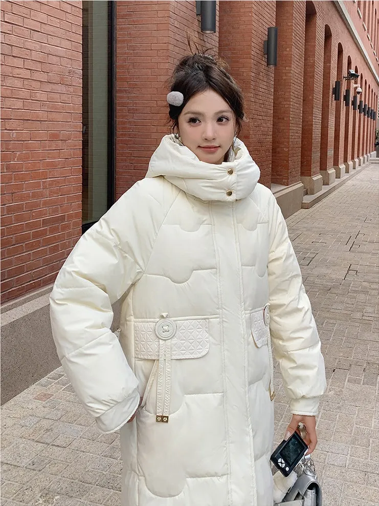 Cozy Knee-Length Oversized Puffer Coat with Flap Pockets