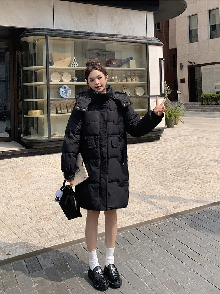 Cozy Knee-Length Oversized Puffer Coat with Flap Pockets