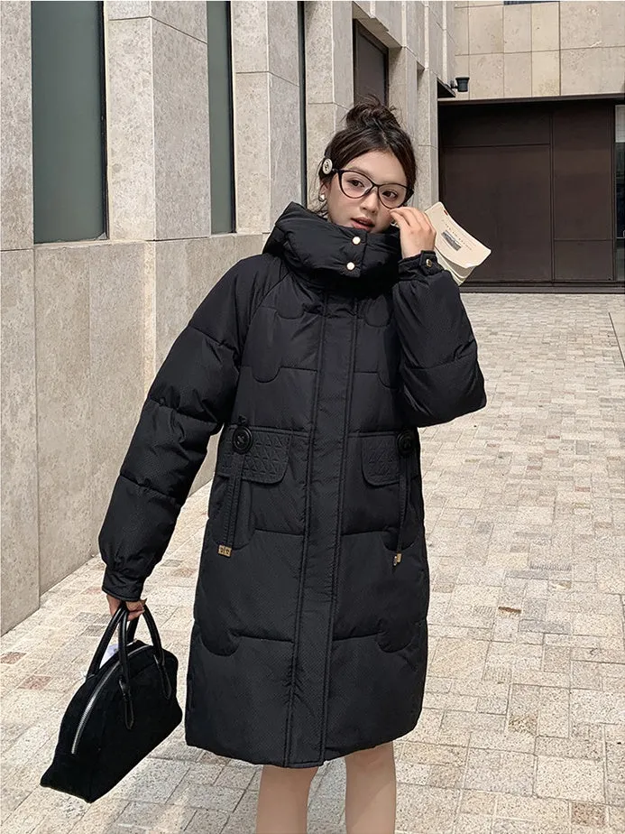 Cozy Knee-Length Oversized Puffer Coat with Flap Pockets