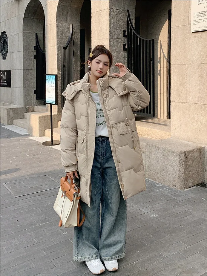 Cozy Knee-Length Oversized Puffer Coat with Flap Pockets