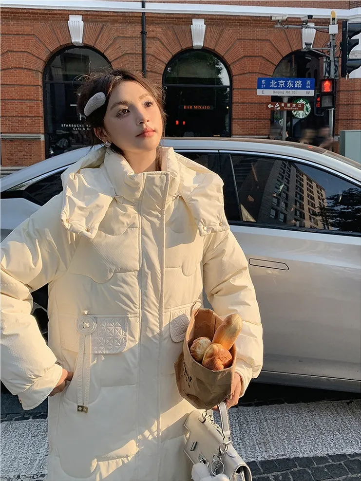 Cozy Knee-Length Oversized Puffer Coat with Flap Pockets