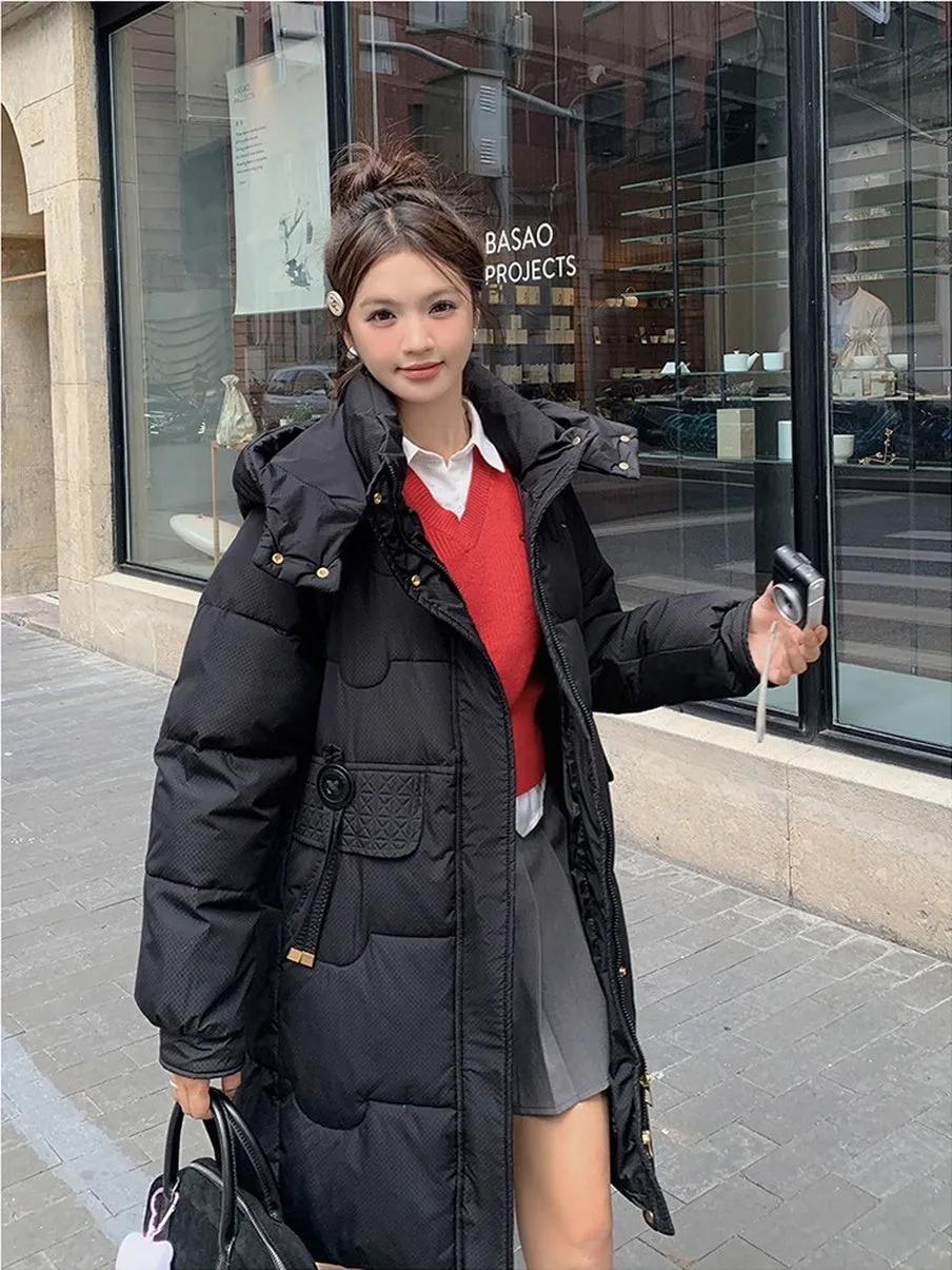 Cozy Knee-Length Oversized Puffer Coat with Flap Pockets