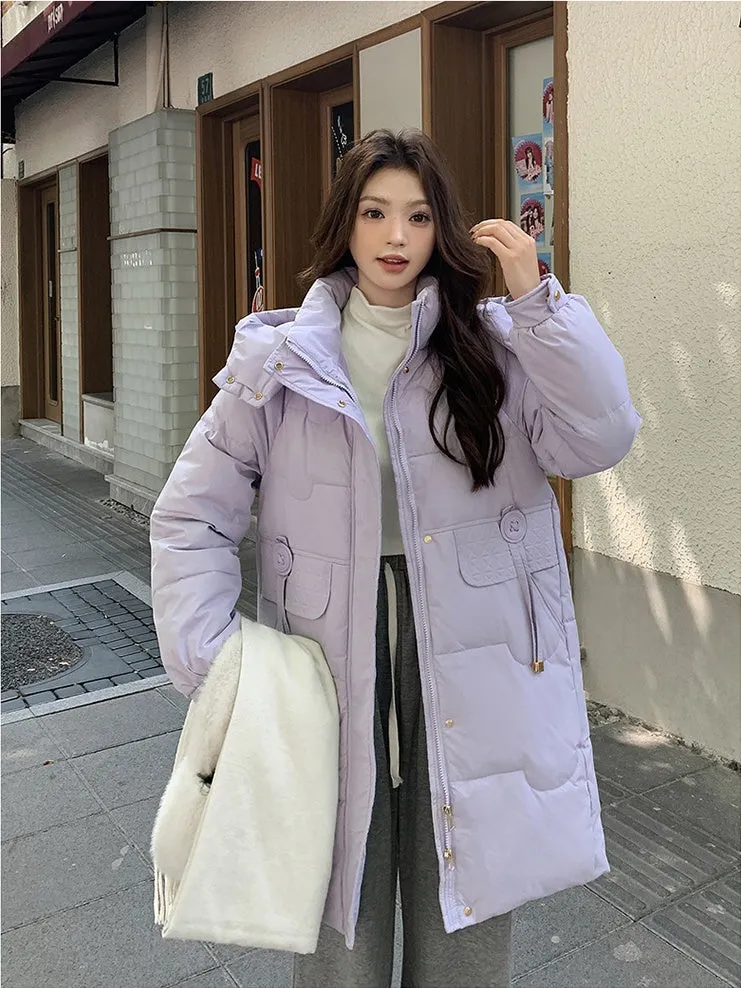 Cozy Knee-Length Oversized Puffer Coat with Flap Pockets