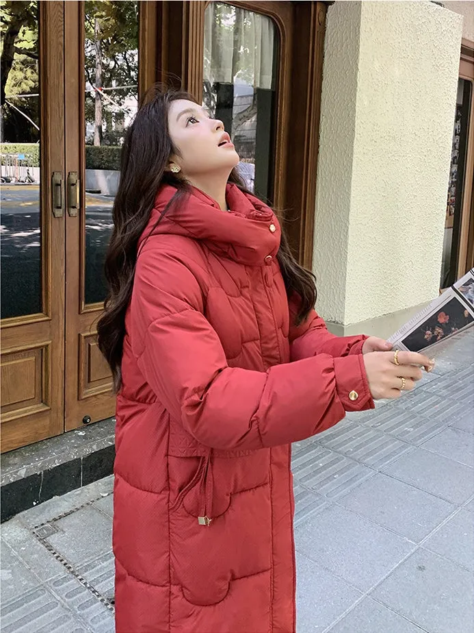 Cozy Knee-Length Oversized Puffer Coat with Flap Pockets
