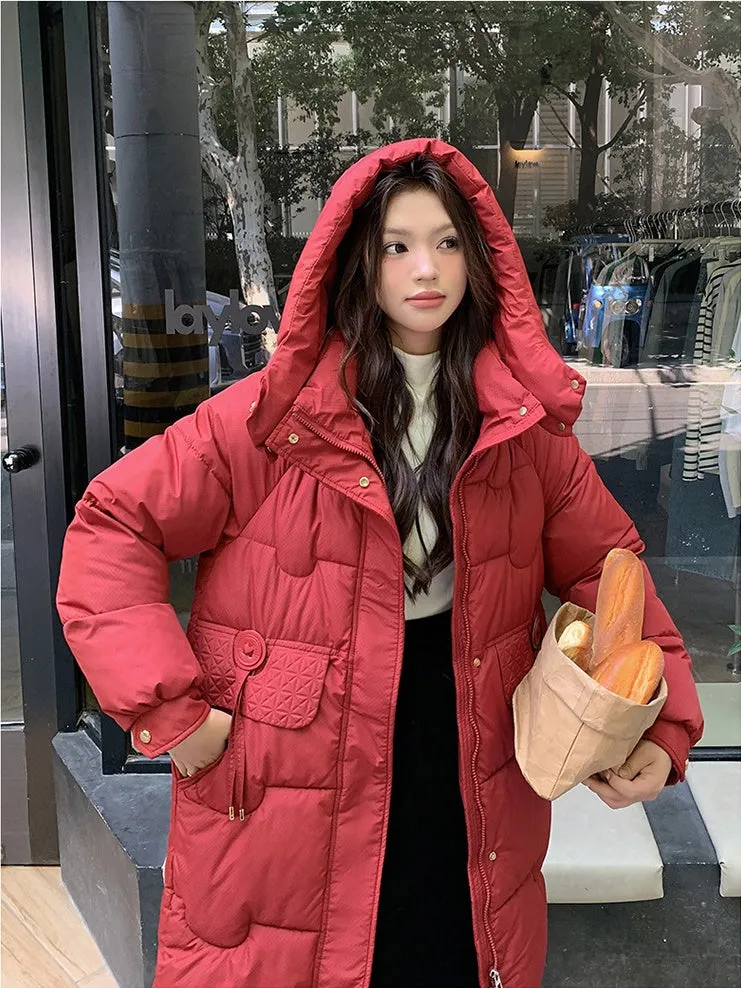 Cozy Knee-Length Oversized Puffer Coat with Flap Pockets