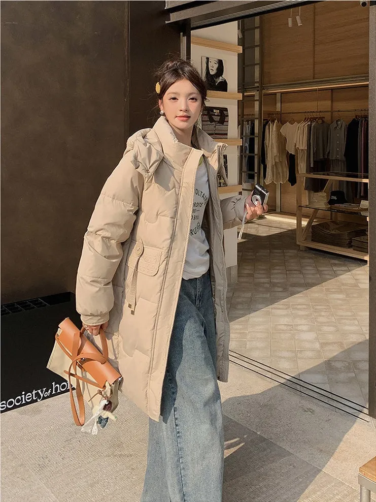 Cozy Knee-Length Oversized Puffer Coat with Flap Pockets