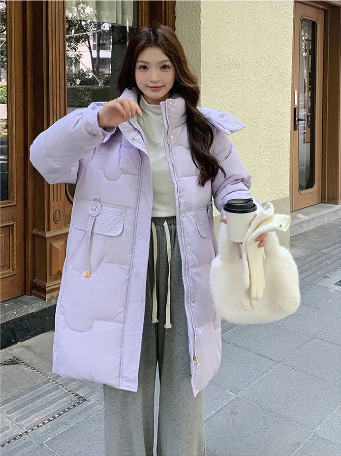 Cozy Knee-Length Oversized Puffer Coat with Flap Pockets