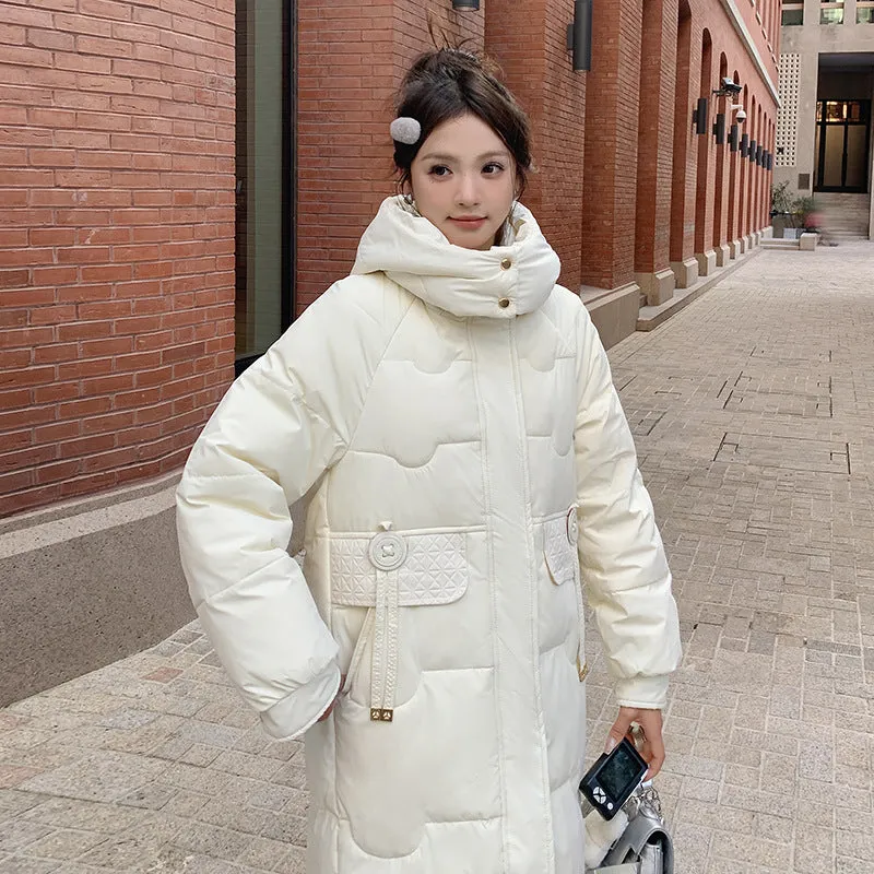 Cozy Knee-Length Oversized Puffer Coat with Flap Pockets