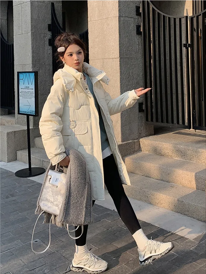 Cozy Knee-Length Oversized Puffer Coat with Flap Pockets
