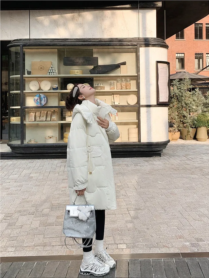 Cozy Knee-Length Oversized Puffer Coat with Flap Pockets