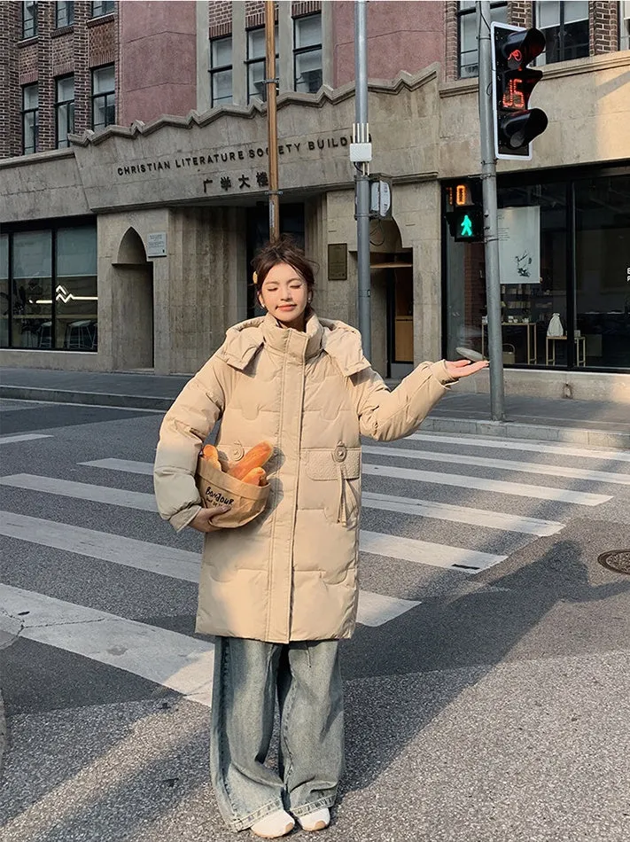 Cozy Knee-Length Oversized Puffer Coat with Flap Pockets