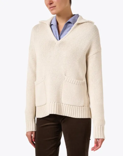 Cream Cotton Wool Polo Sweater