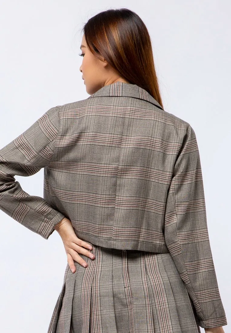 Crop Long Sleeve Plaid Blazer