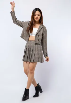 Crop Long Sleeve Plaid Blazer