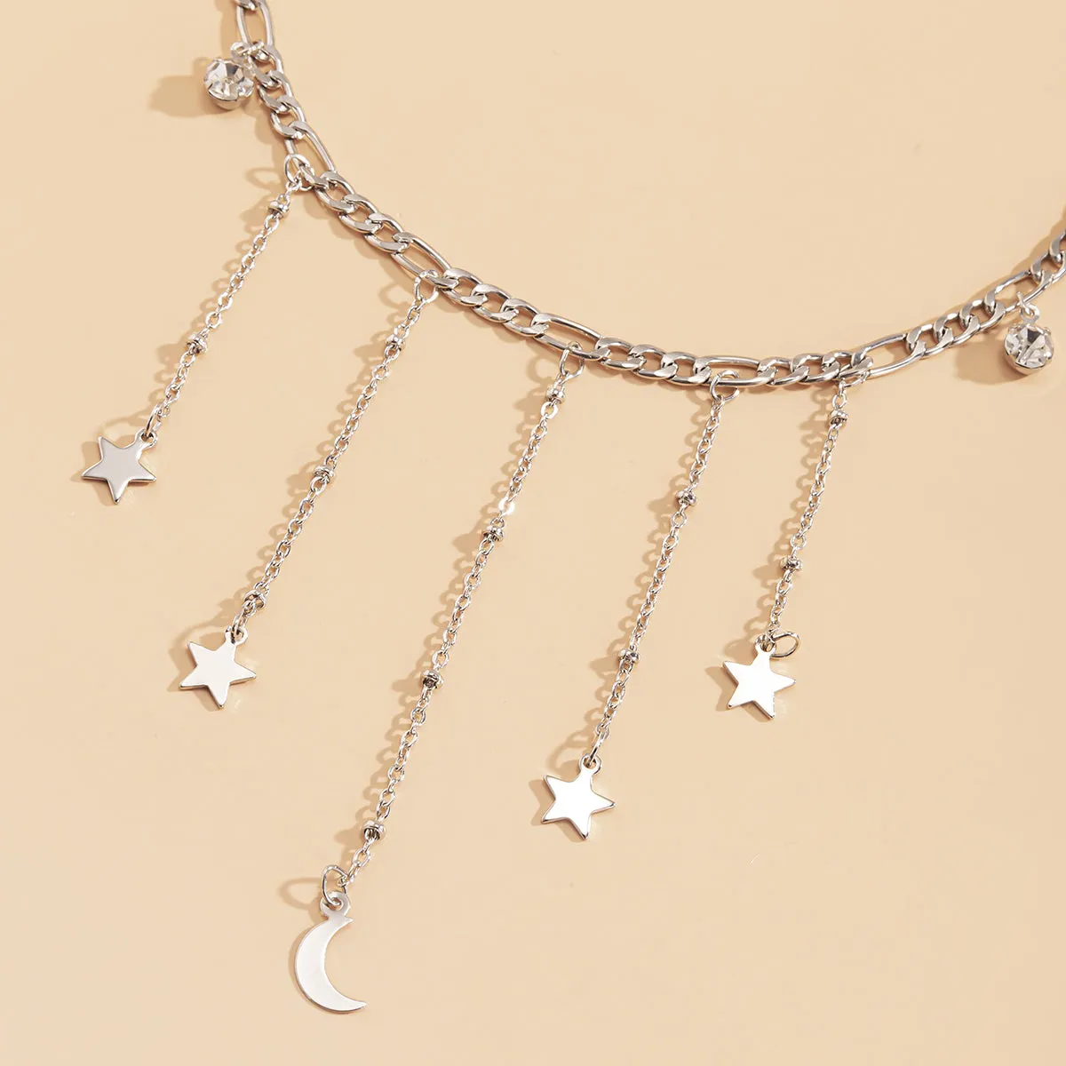 Cubic Zirconia & Silver-Plated Celestial Tassel Choker Necklace