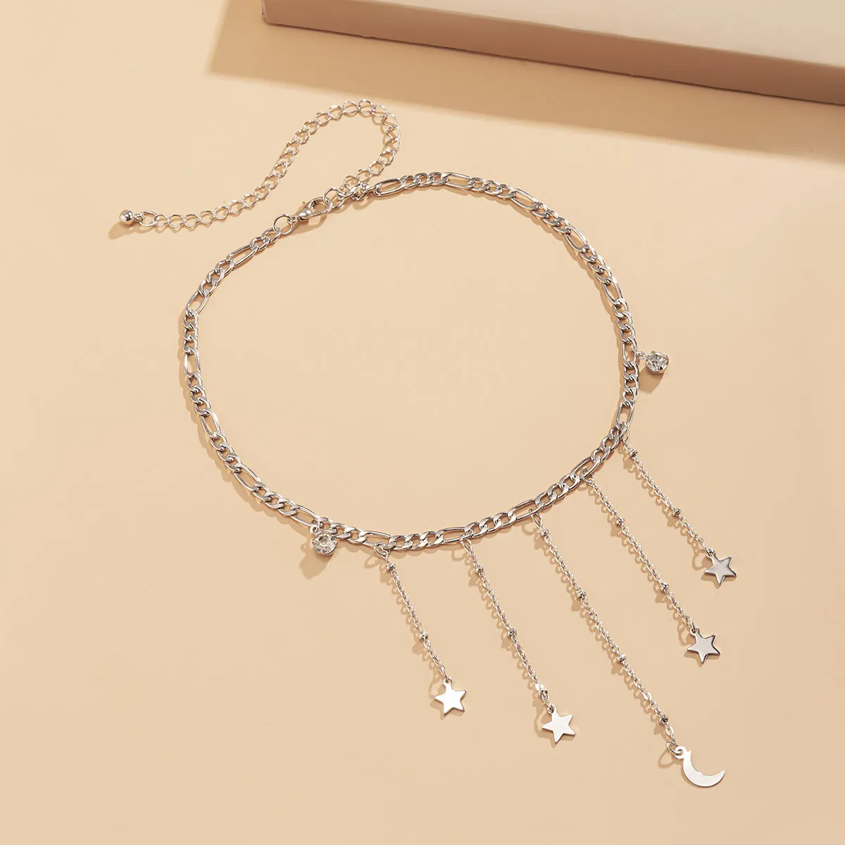 Cubic Zirconia & Silver-Plated Celestial Tassel Choker Necklace