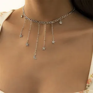 Cubic Zirconia & Silver-Plated Celestial Tassel Choker Necklace
