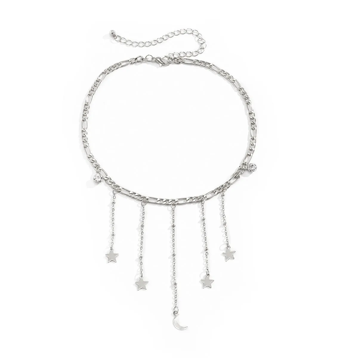Cubic Zirconia & Silver-Plated Celestial Tassel Choker Necklace